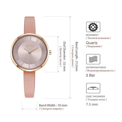 Elegant and water-resistant ladies' fashion watch with a sleek, thin design and premium leather strap