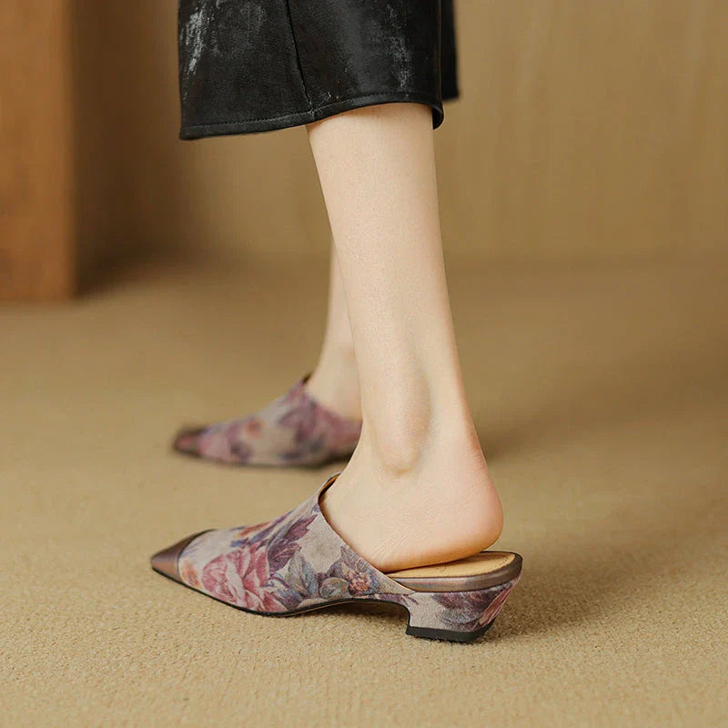 Elegant suede mule slippers with a chic 3cm square heel, designed for everyday comfort and style