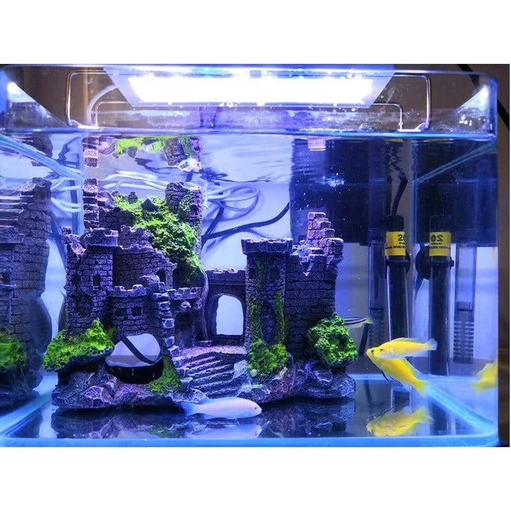 Ornate resin castle figurine for aquarium decor, featuring intricate architectural details and a regal design