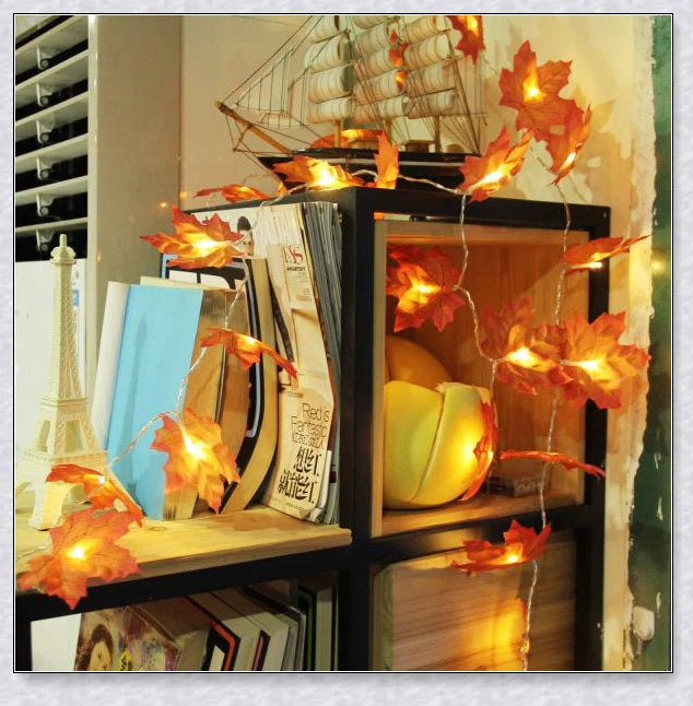 Mapelite Halloween Maple Leaf LED Light String - Realistic artificial leaves, soft warm glow, energy-efficient LED lights for festive home decor