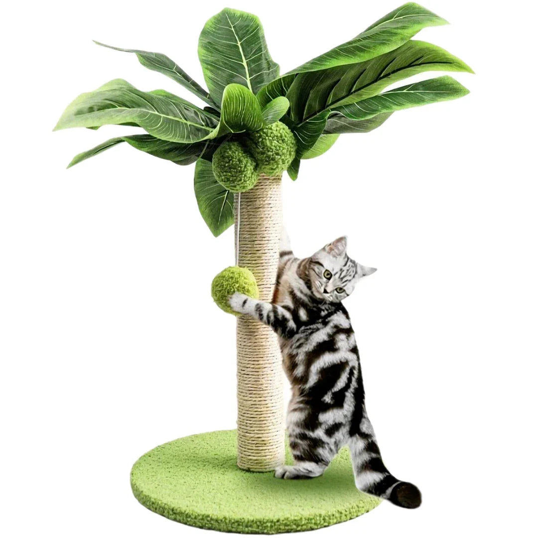 Adorable green leaves cat scratching post with tree-inspired design and interactive play features