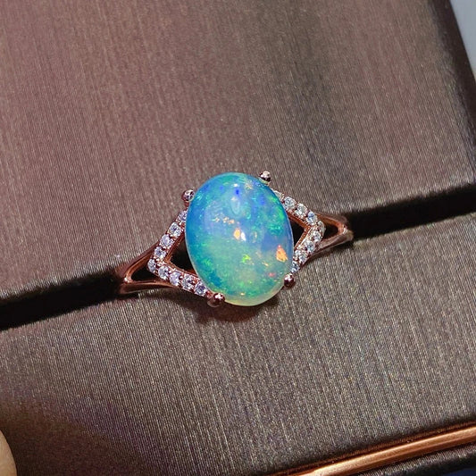 925 Sterling Silver Australian Opal Ring with Adjustable Sizing and Mesmerising Opal Stone