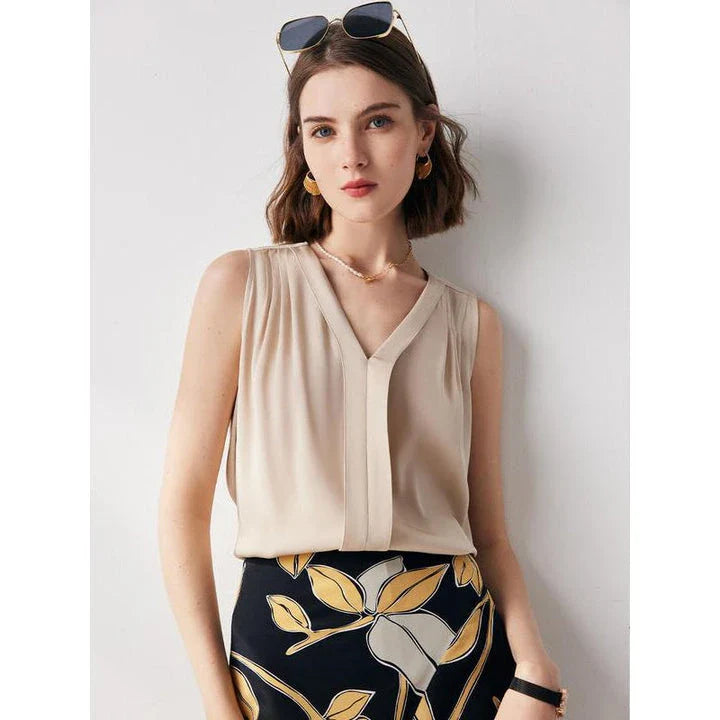 Elegant sleeveless silk blouse in various colours for summer fashion