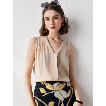Elegant sleeveless silk blouse in various colours for summer fashion