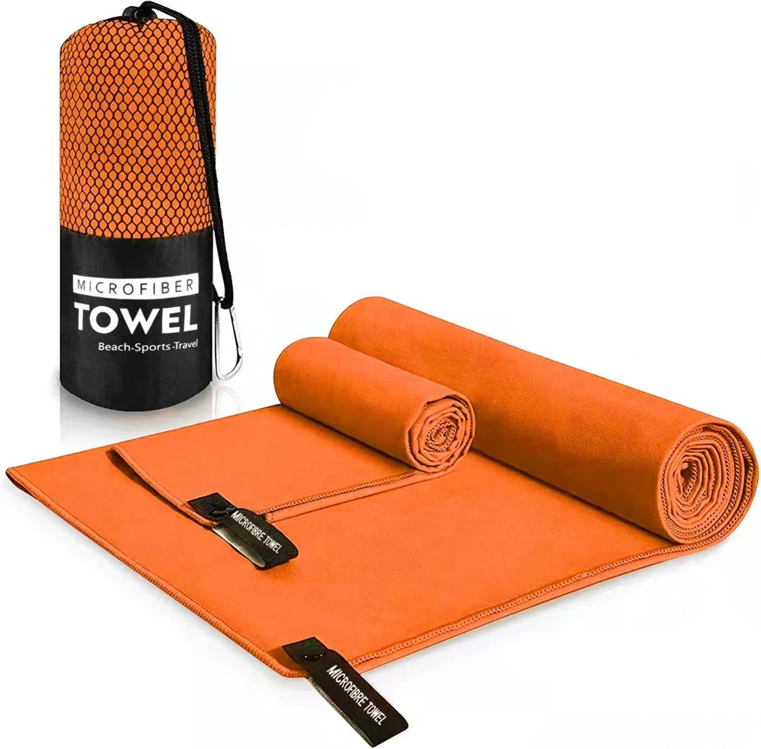 Premium quick-dry microfibre sports towel in various sizes, perfect for gym, yoga, swimming, camping, and beach activities