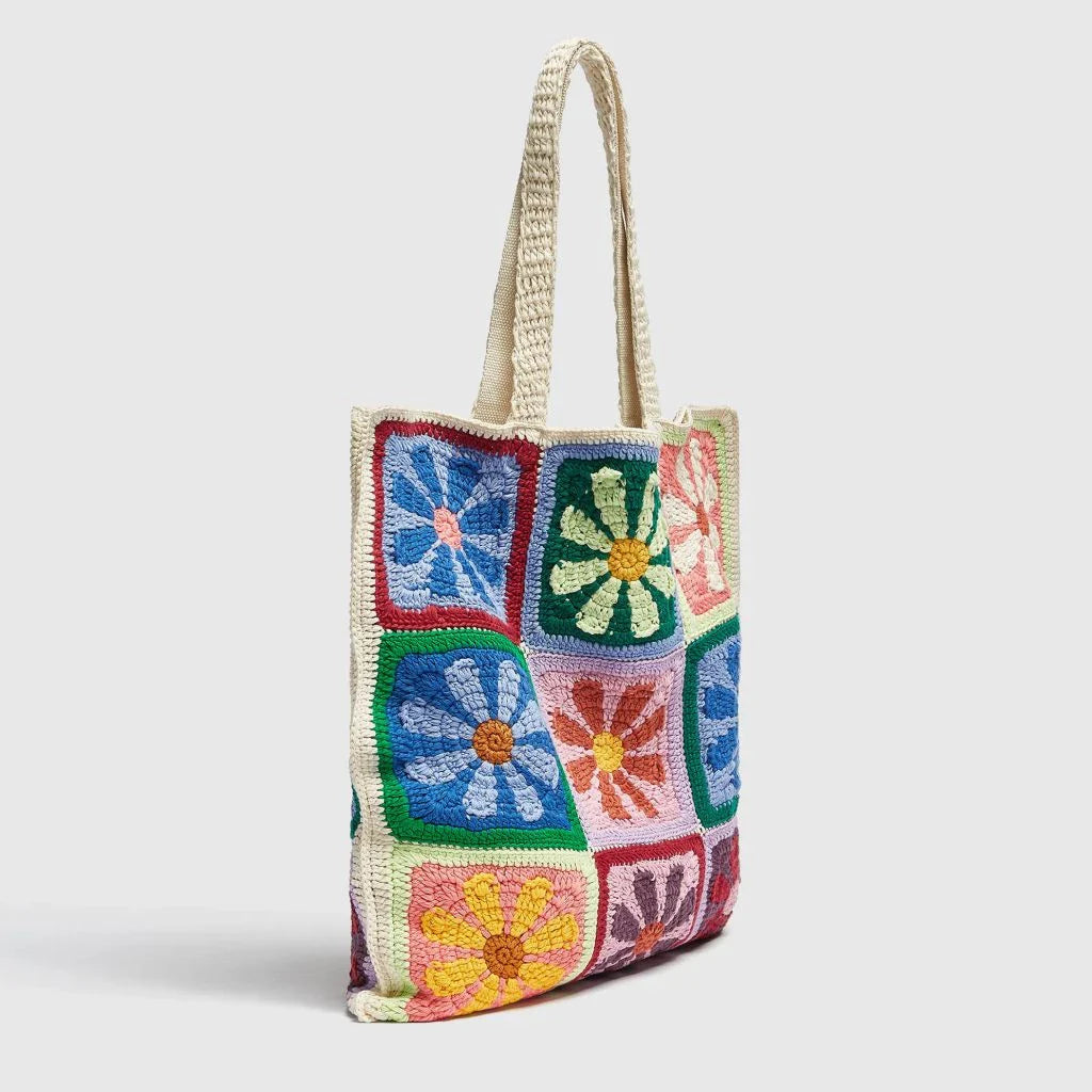 Elegant floral crochet shoulder bag in neutral and colourful designs, perfect for summer style and adventures
