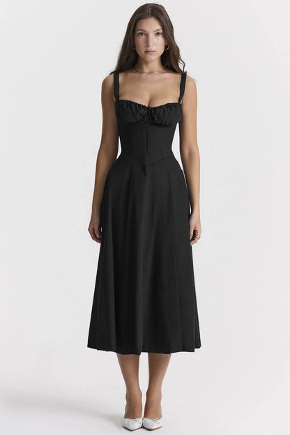 A stylish suspender dress made of premium polyester with a French high-split design, available in a range of vibrant solid colours for versatile summer wear.