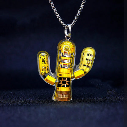 Cactus-shaped pendant necklace made of durable titanium steel with a minimalist geometric design for a sophisticated, versatile accessory