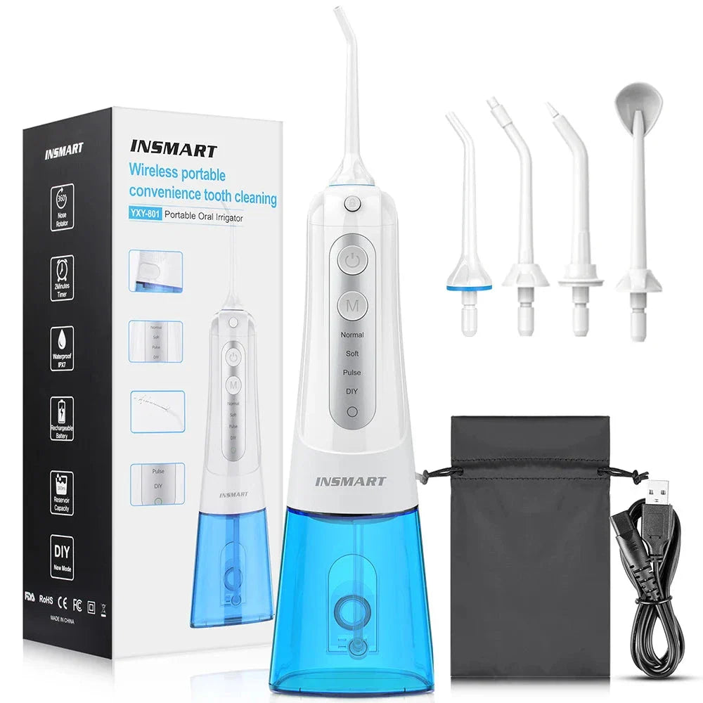 Cordless Waterproof Dental Water Flosser with 300ml Detachable Tank, 1800 Water Pulses per Minute, and 4 Customisable Cleaning Modes