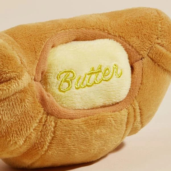 Cute food-themed squeaky dog toy made of soft fleece material, designed to clean teeth and provide interactive play for puppies and small dogs