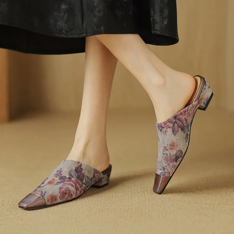 Elegant suede mule slippers with a chic 3cm square heel, designed for everyday comfort and style
