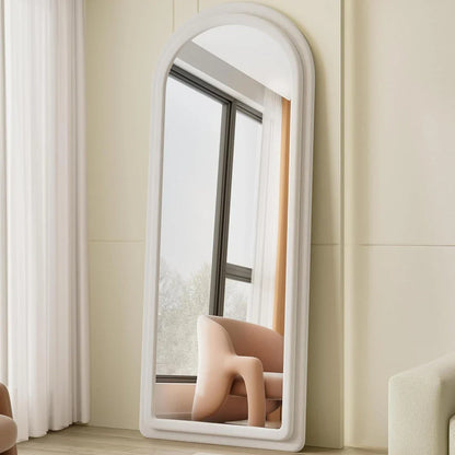 Arched full-length mirror with flannel frame, featuring a unique rabbit ear design for hanging accessories