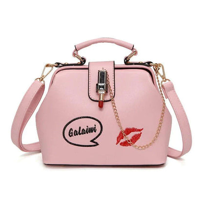 A stylish doctor's bag with a charming lipstick embroidery design, crafted from high-quality PU leather for the UK market.