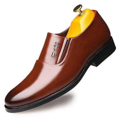 Premium leather elevator shoes with 6cm height boost and pointed toe design for professional men's business attire