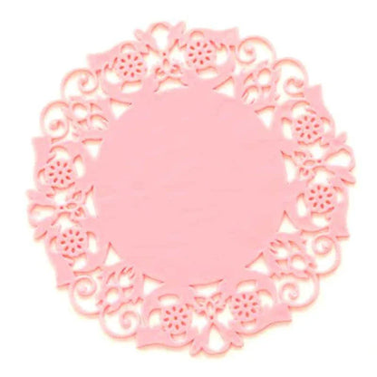 Trendha's premium Lace Silicone Coasters featuring a delicate lace pattern and heat-resistant design to protect your furniture in style.