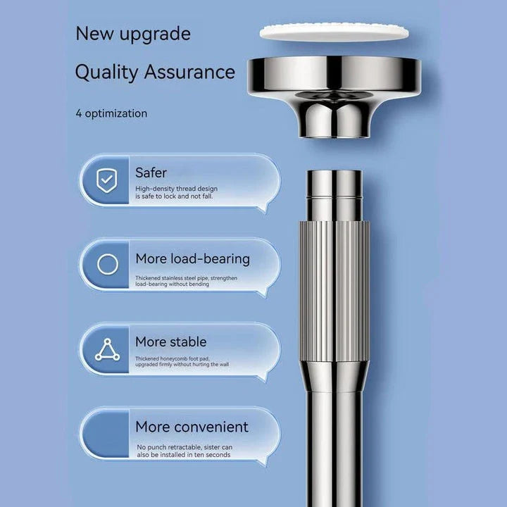 Adjustable stainless steel shower curtain rod with a clothes drying pole feature, perfect for bathroom and laundry rooms