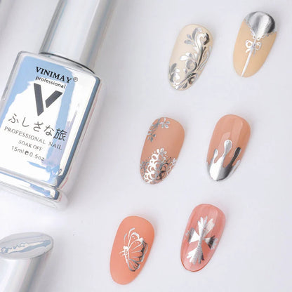 Metallic Mirror Silver Gel Nail Polish with a sleek, reflective shine for a professional, long-lasting manicure