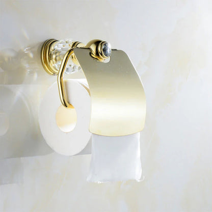 Elegant gold brass toilet roll holder with crystal decorations for a luxurious bathroom accessory