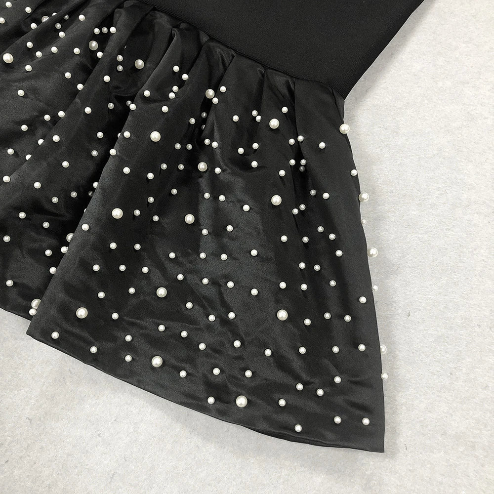 Elegant slim-fit beaded floral dress in black colour