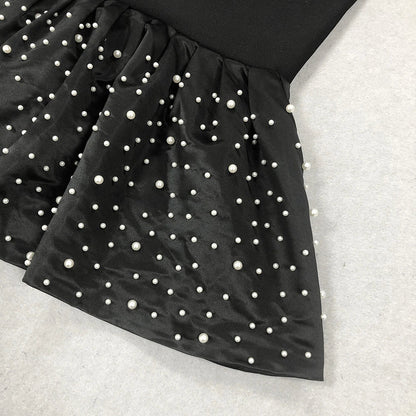 Elegant slim-fit beaded floral dress in black colour