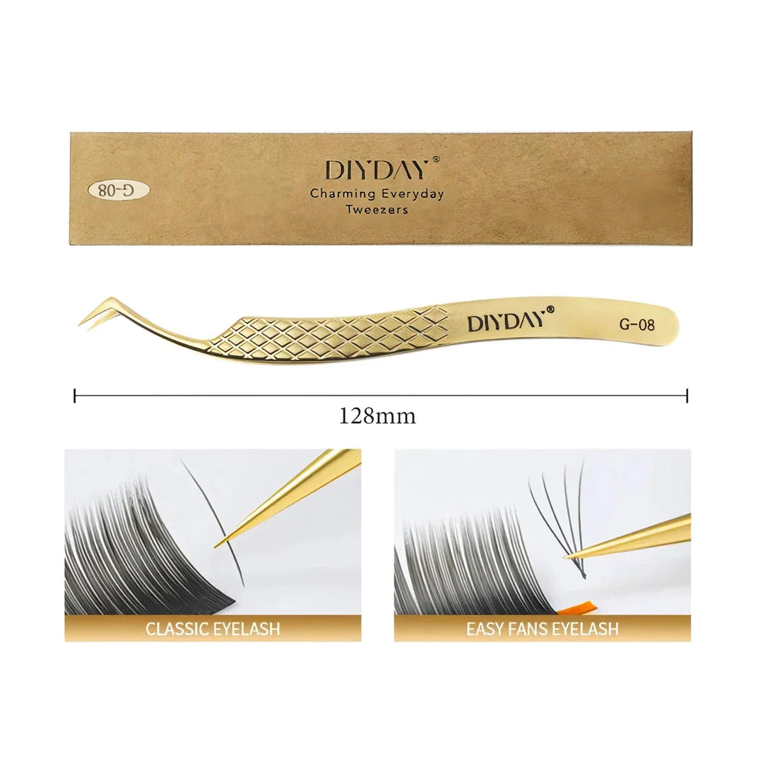 Premium precision anti-slip eyelash extension tweezers made with durable stainless steel for flawless lash application