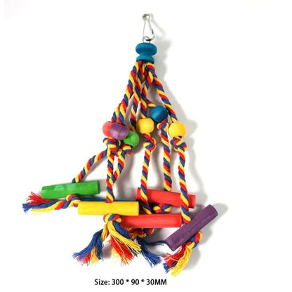 Premium eco-friendly parrot toy with wooden pieces and soothing jingle bells, perfect for sustainable playtime
