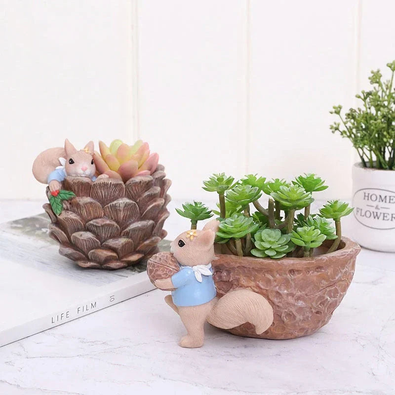 Cartoon Squirrel Succulent Flower Pot - Charming and Practical Home Decor Accessory