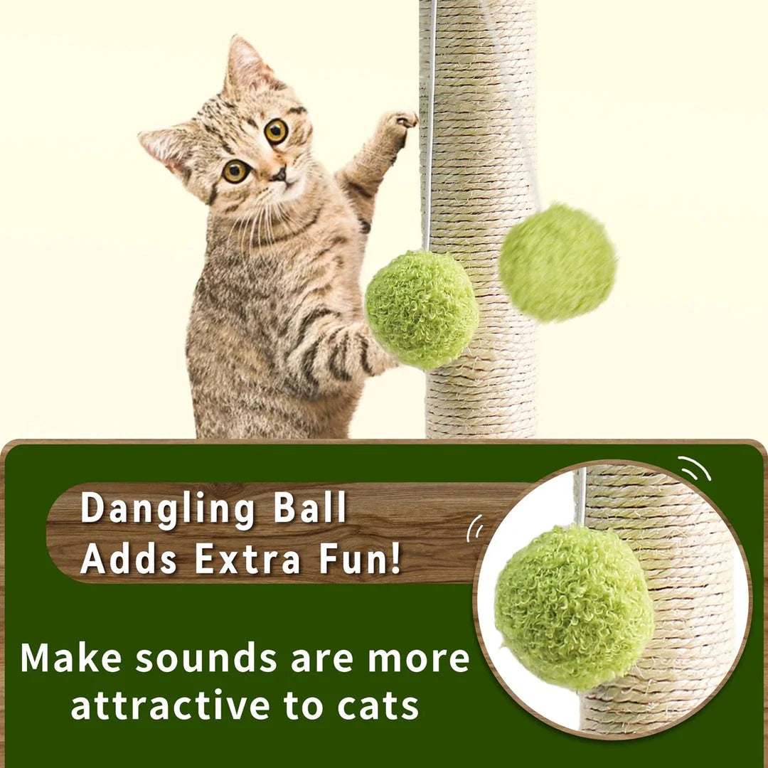 Adorable green leaves cat scratching post with tree-inspired design and interactive play features
