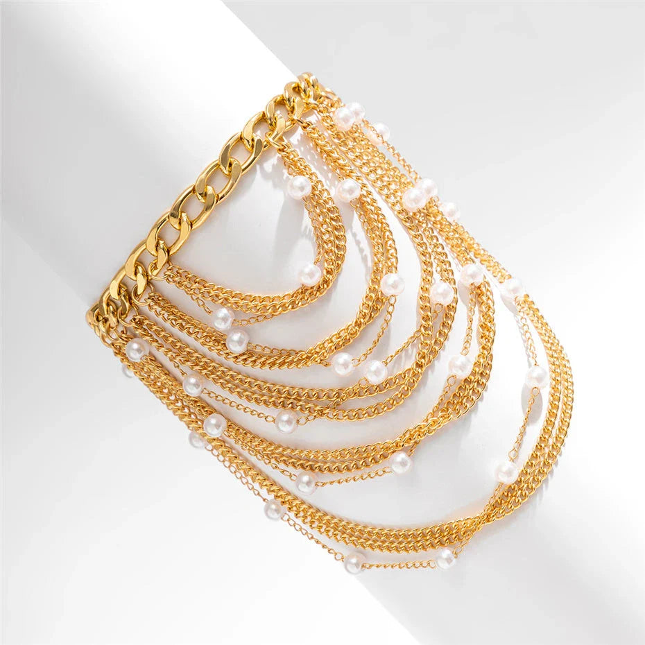 Elegant gold boho chic tassel and pearl anklet for women