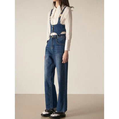 Chic denim two-piece set with sleeveless top and relaxed fit trousers in a stylish and comfortable design