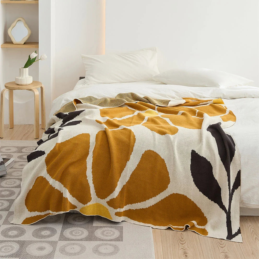 Pastoral Floral Leaves Cotton Throw Blanket in various colours, featuring a nature-inspired design for cosy home decor