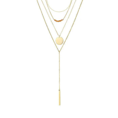 Elegant geometric long necklace made from premium stainless steel, featuring a delicate chain and captivating design for refined British style.