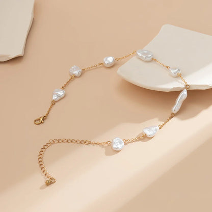 Elegant Pearl Clavicle Chain Necklace with round big pearl beads, alloy, and rhinestone elements