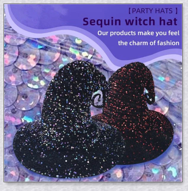 Starrywitch Sequin Witch Hat with sparkling sequins for a bewitching, enchanting Halloween costume accessory