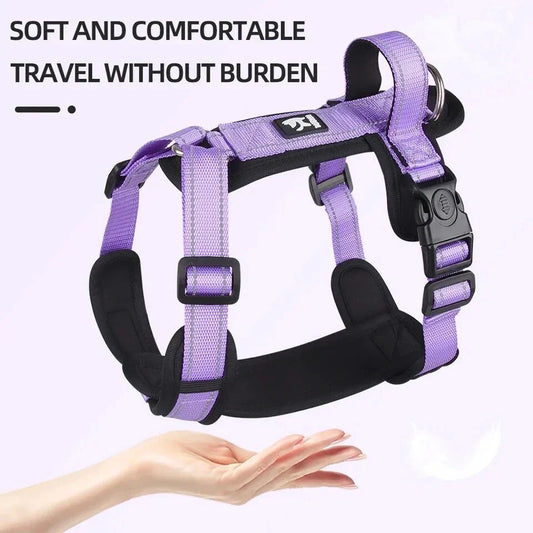 Adjustable No-Pull Dog Harness with Reflective Strips for Enhanced Visibility and Safety