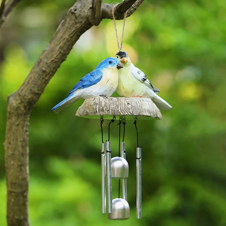 Enchanting resin birds wind chime with gracefully swaying birds and melodious copper chimes, perfect for indoor and outdoor decor