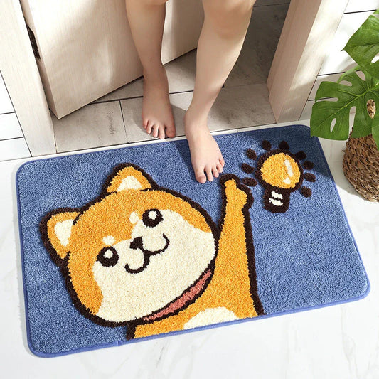 Charming cartoon-patterned non-slip bath mat with a soft, flocked surface and sturdy latex backing for safety and comfort in the home
