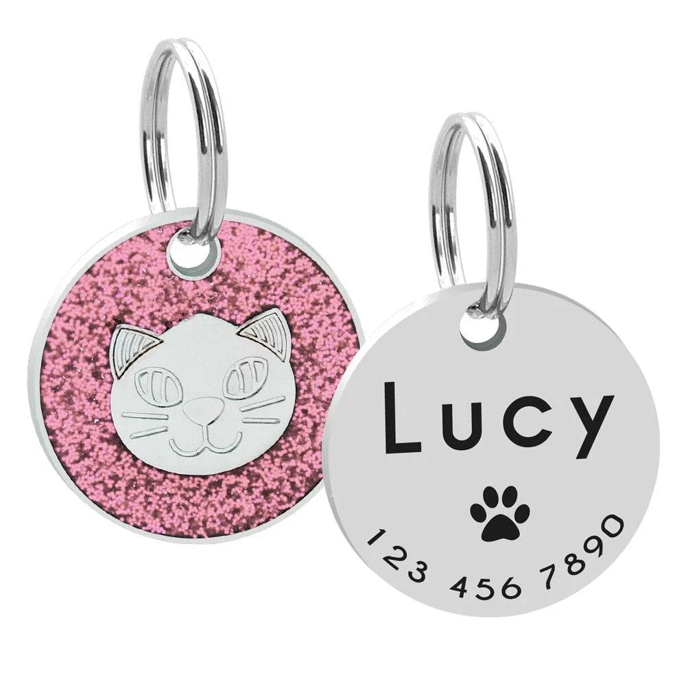 Premium stainless steel ID tag with personalised engraving and glitter accent, a stylish accessory for everyday use