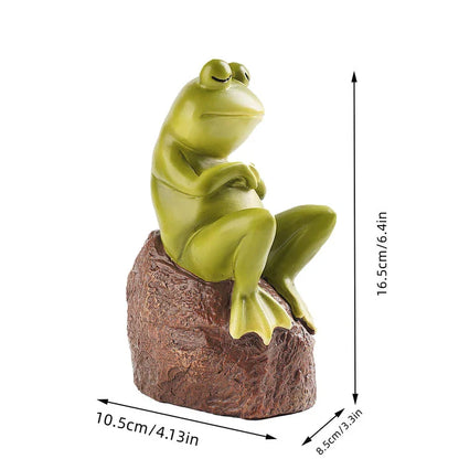 Charming resin figurine of a thoughtful, contemplative frog in a realistic pose, perfect for home or garden decor