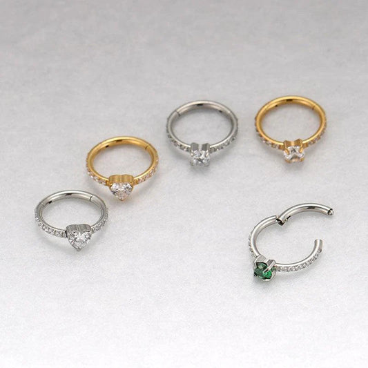 Elegant 8mm zircon stud earrings in white, green, and gold colours, showcasing premium quality and a timeless design