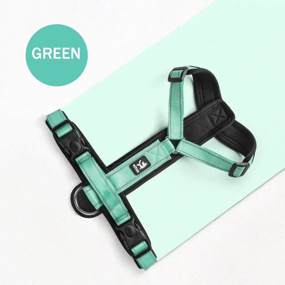 Adjustable No-Pull Dog Harness with Reflective Strips for Enhanced Visibility and Safety