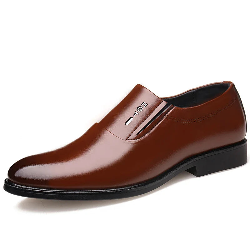 Premium leather elevator shoes with 6cm height boost and pointed toe design for professional men's business attire