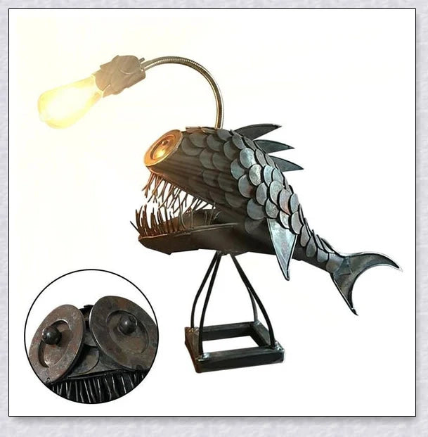 Handcrafted Steampunk Angler Fish Lamp with a warm, soothing glow for desk or office decor