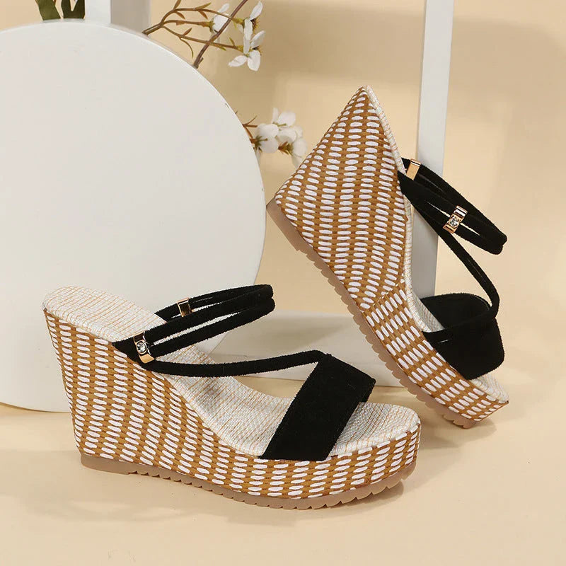 Elegant and Comfortable Summer Platform Wedge Sandals with Peep Toe and Adjustable Ankle Strap