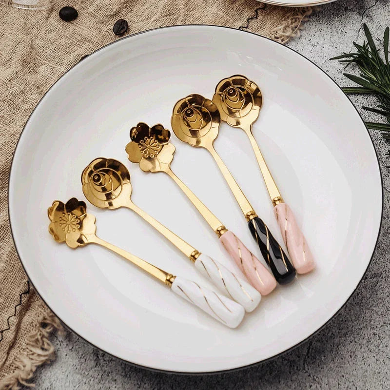 Homeenjoy UK Elegant Gold-Plated Mini Stainless Steel Dessert Spoons