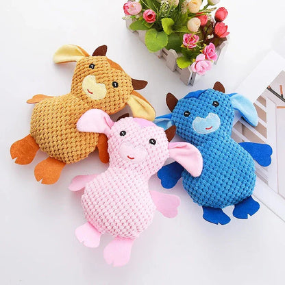 Plush Squeaky Dog Toy in Pink with Adorable Animal Design for Playful Pups