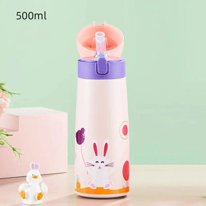 Charming cartoon-themed stainless steel thermal mug with 500ml capacity, perfect for children's hydration needs