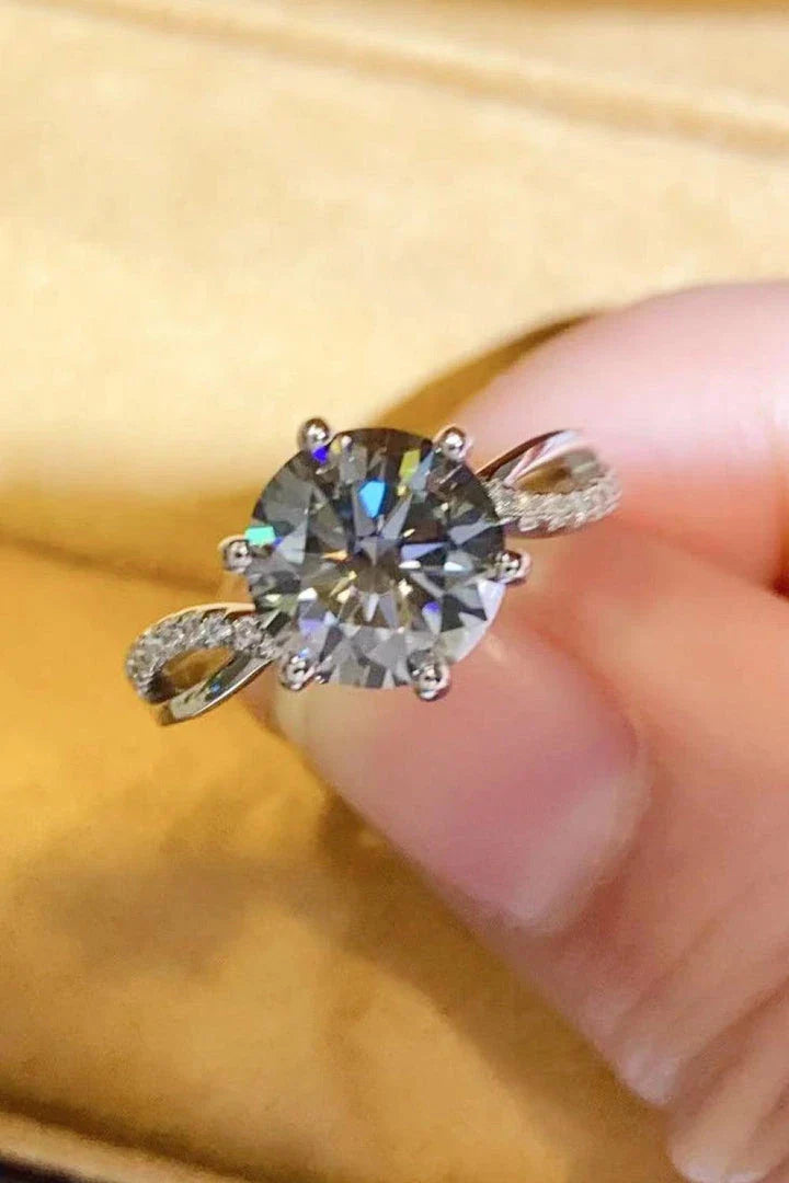 Elegant 2 carat Moissanite ring in a captivating smokey grey hue, hand-crafted in 925 sterling silver with sparkling zircon accents