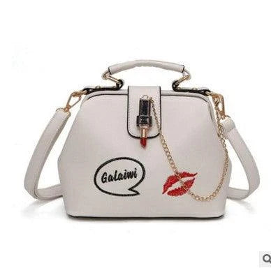 A stylish doctor's bag with a charming lipstick embroidery design, crafted from high-quality PU leather for the UK market.