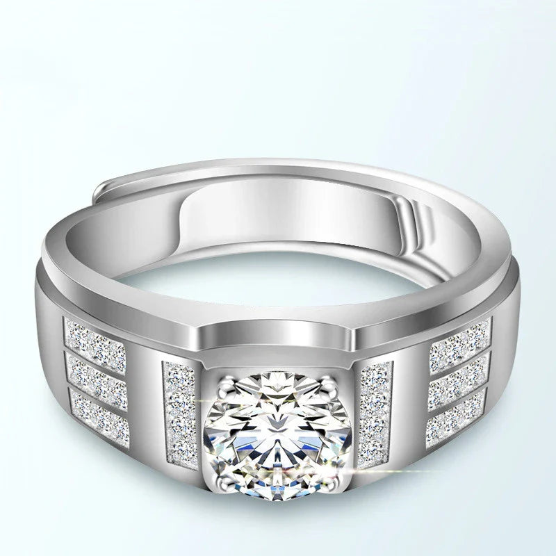 Premium S925 silver ring with a sparkling moissanite gemstone, suitable for unisex wear with an adjustable opening for a customized fit.